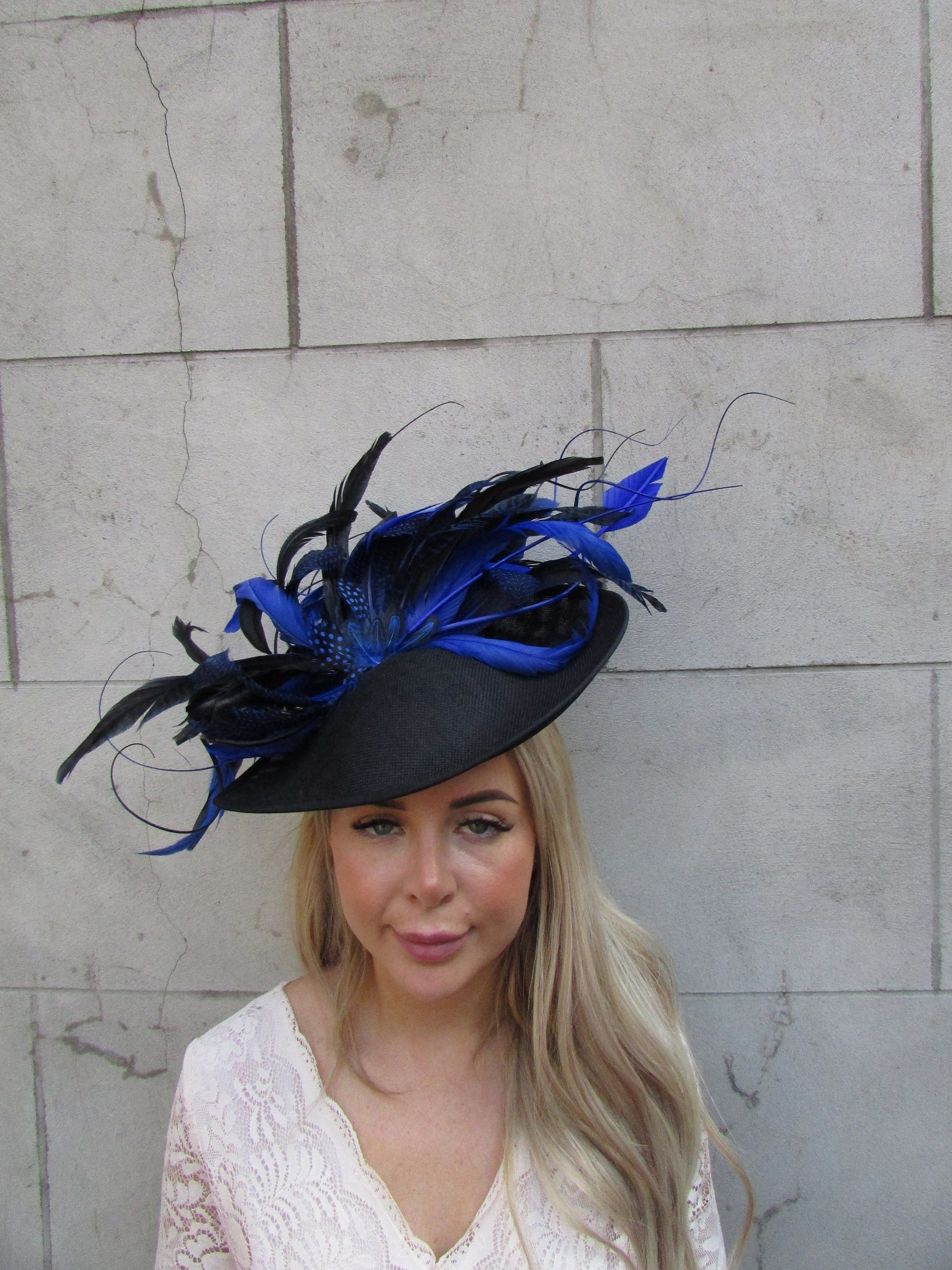 One off Piece Large Black & Royal Blue Feather Fascinator  display picture 3