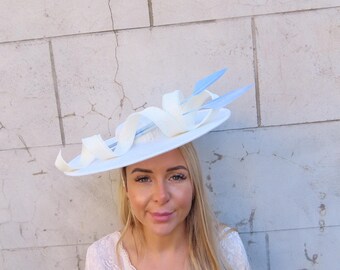 Fascinator Hat Ivory Cream Pale Blue Saucer Headpiece With  display picture 1
