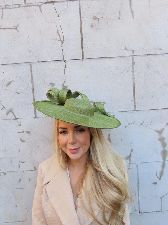 Large Olive Green Sinamay Hatinator Hat Boater