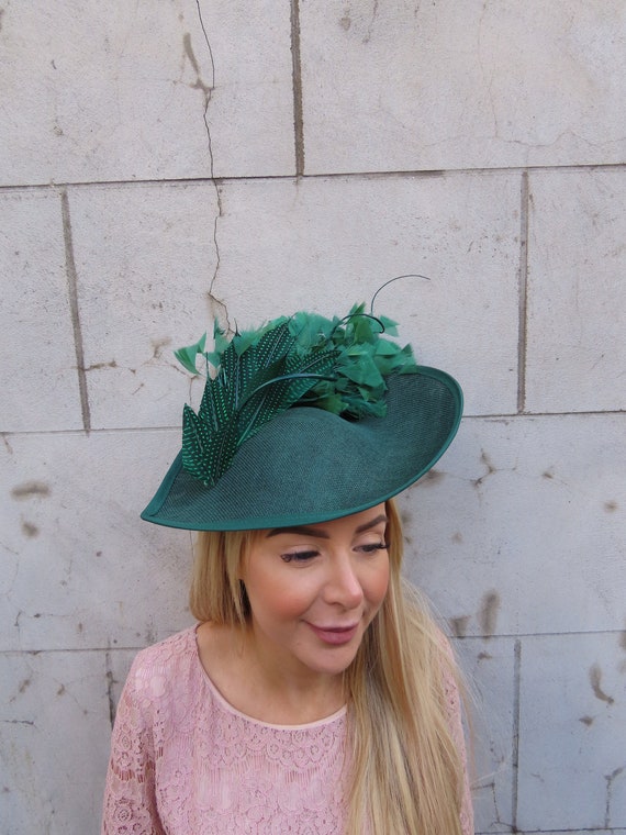 Large Bottle Green Pheasant Feather Fascinator Hat Teardrop  display picture 1