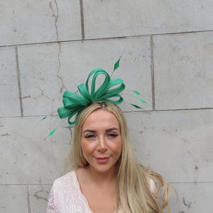 Emerald Green Feather Fascinator Headband Headpiece Races Wedding Guest Sinamay Ladies Day Hair Band Modern u12406 One off Piece