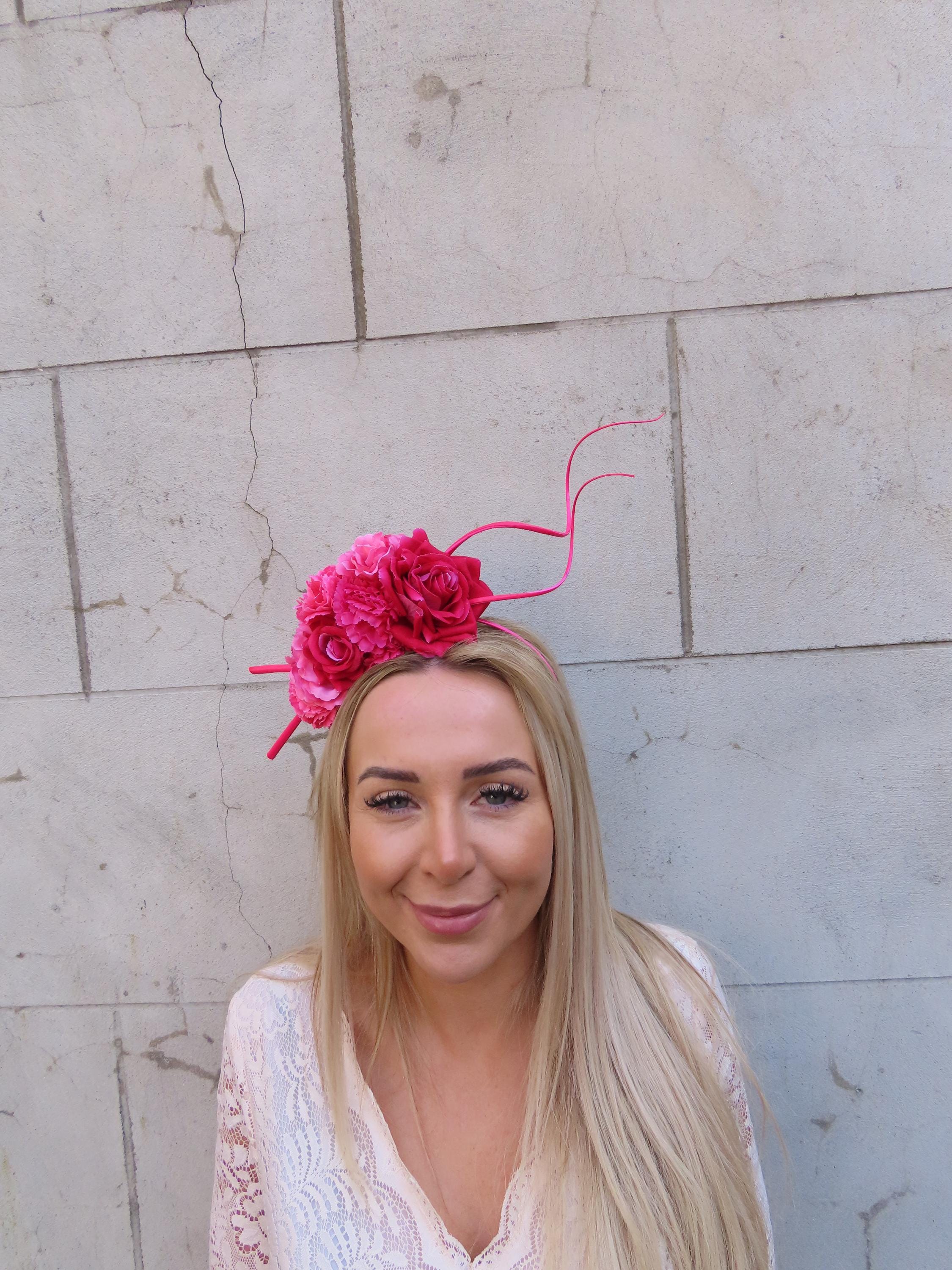 Fuchsia Hot Pink Flower Quill Feather Fascinator Headband  display picture 1