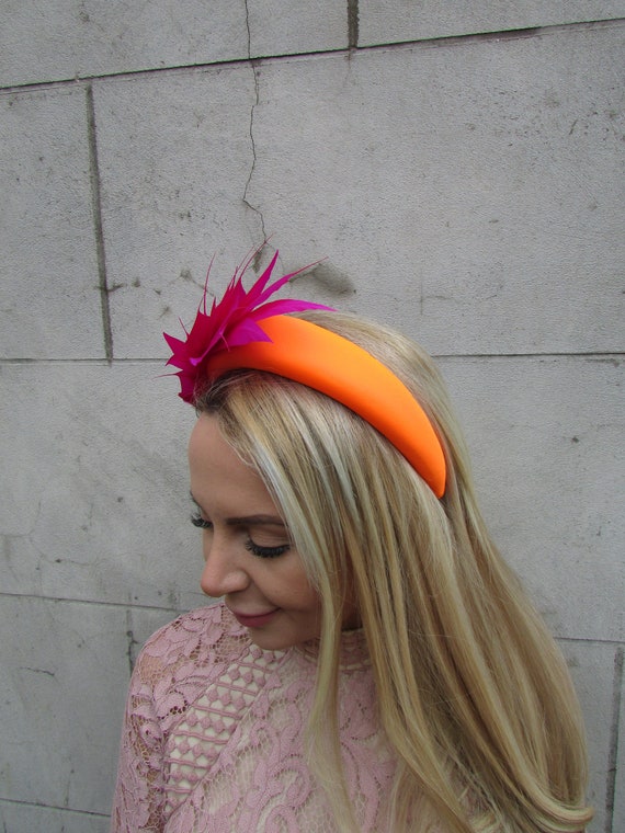 Bellissima Millinery Collection Pink and Orange Feather Fascinator Headband O/S Accessories | Bellissima Millinery Collection Feather  main image 2