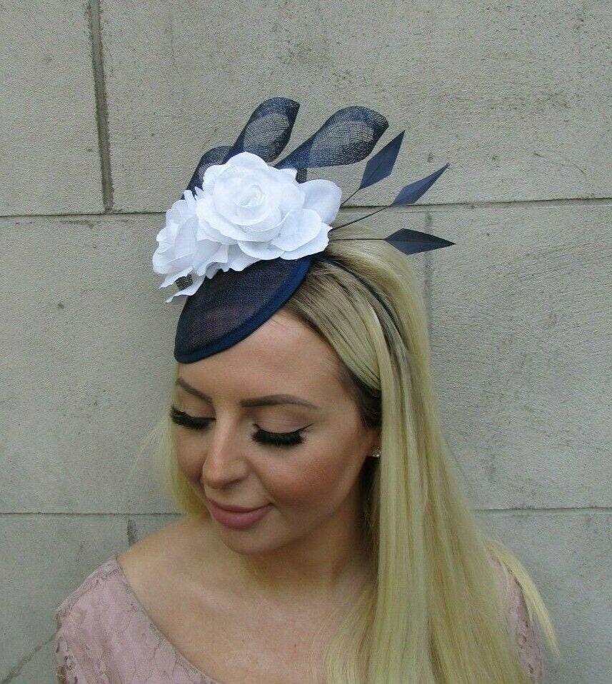 Navy and White Striped Floral Fascinator Hat for Women 2017 Collection.navy Fascinator. Kentucky Derby Hat. Royal  main image 2