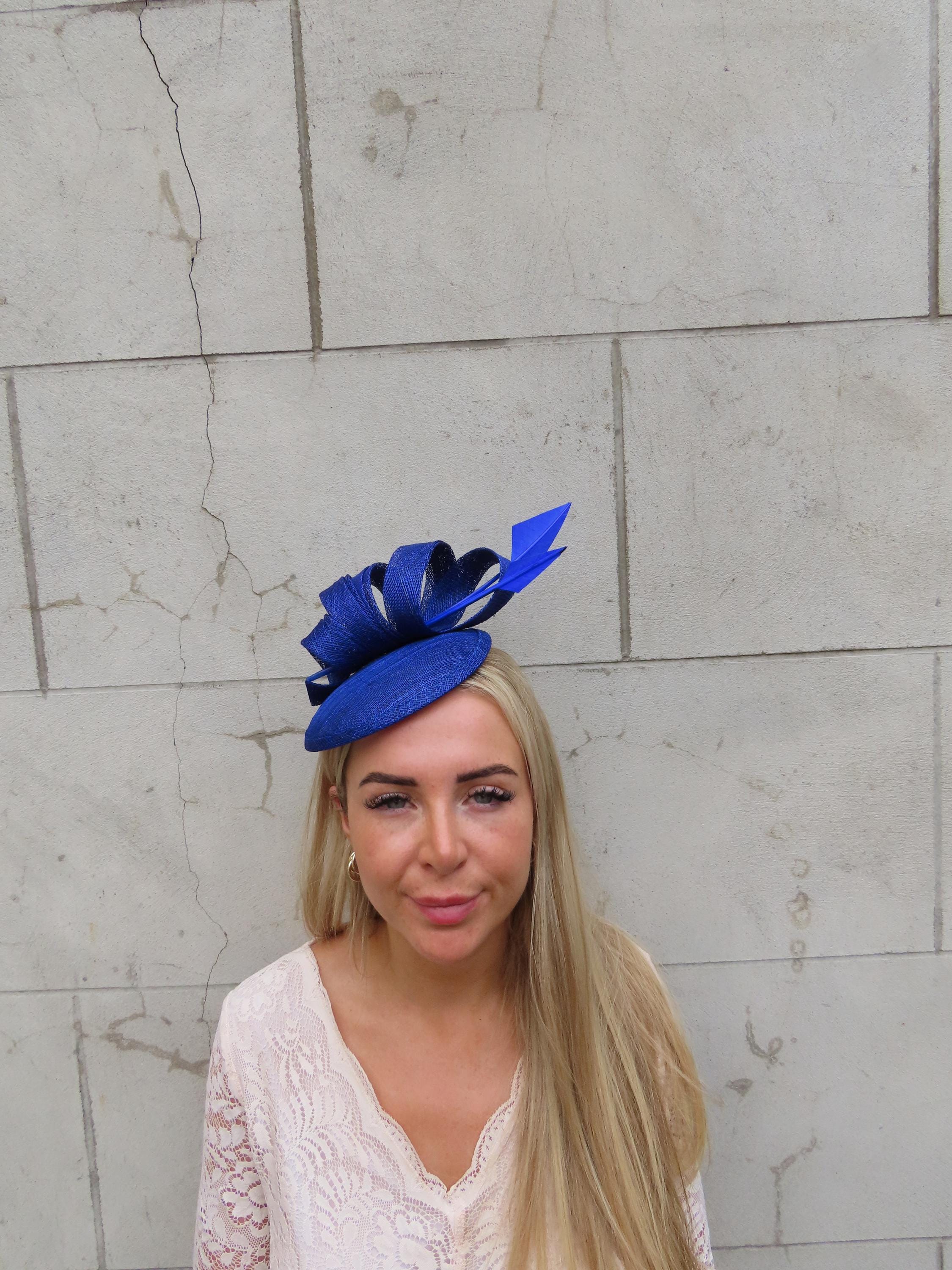 2559 Blue Fascinators Hat Feathers On A Headband And Clip 20s 50s Pillbox Ivory and Dark Blue Pillbox Hat With Feathers - Woman  main image 4