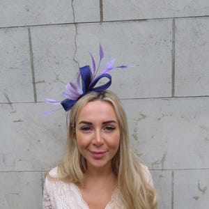 Purple & Lavender Lilac Feather Fascinator Headband Races Wedding Guest Sinamay One off Piece - u12608
