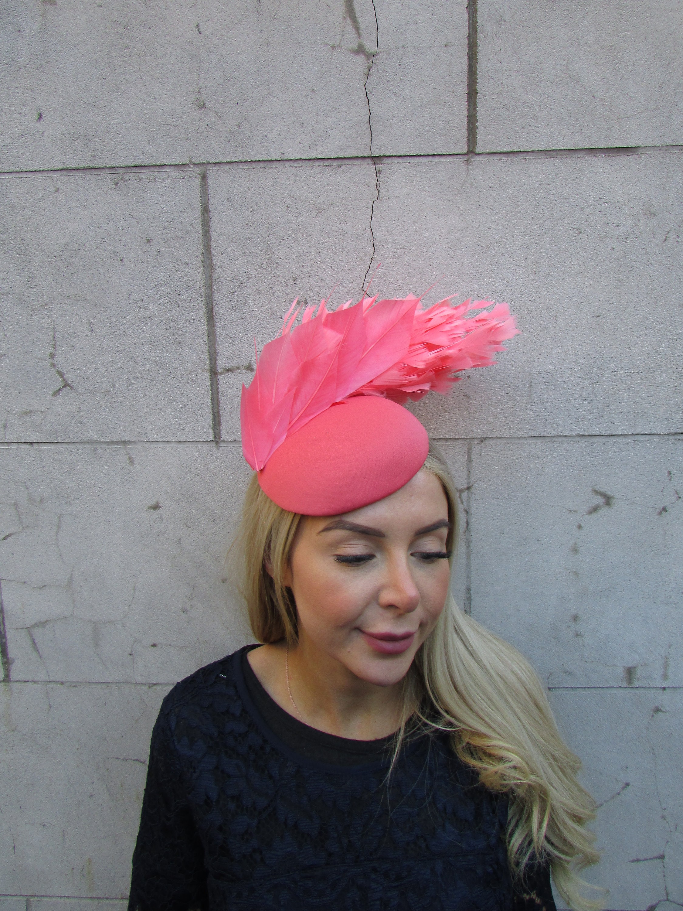 Coral Feather Fascinator Hat Headband Races Wedding Guest Pillbox Hat ...