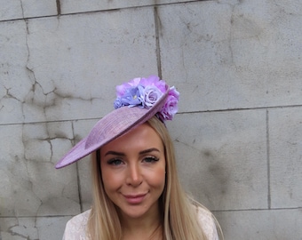 Royal Purple Peony FeatherFascinator Headband Peony Light Pink Fascinator Headpiece with Lilac Purple Feathers main image 2