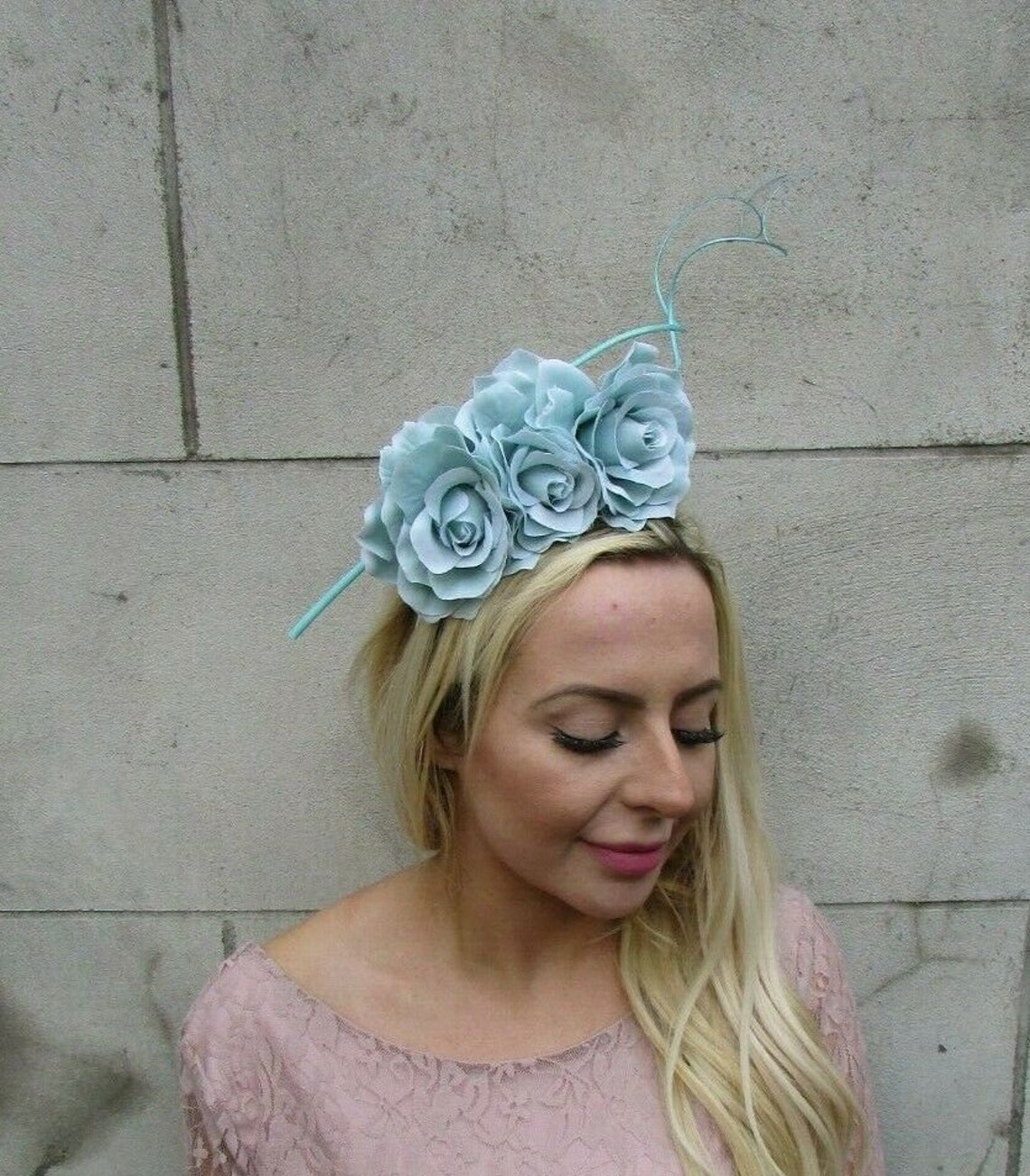 Light Turquoise Duck Egg Blue Flower Feather Fascinator Etsy UK