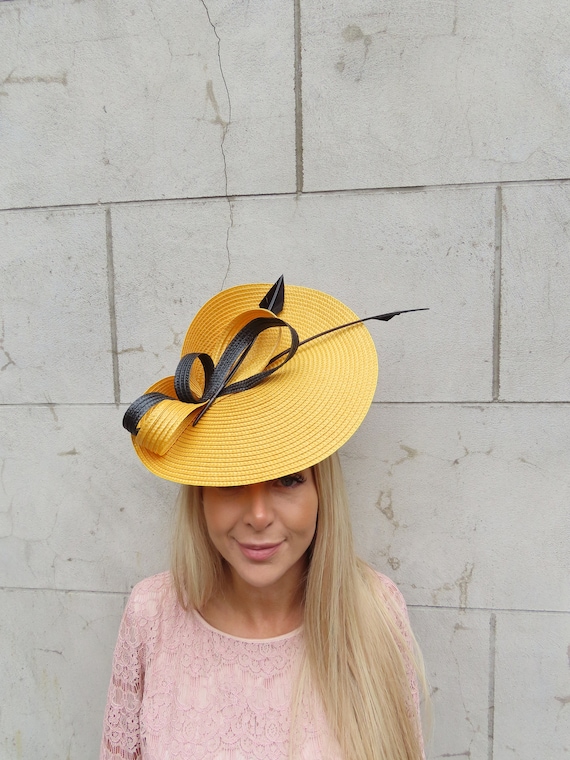 Mustard Yellow Feathered Panama Hat Classic Fedora Hats for Men Women Wide Brim Felt Hat Panama  main image 4