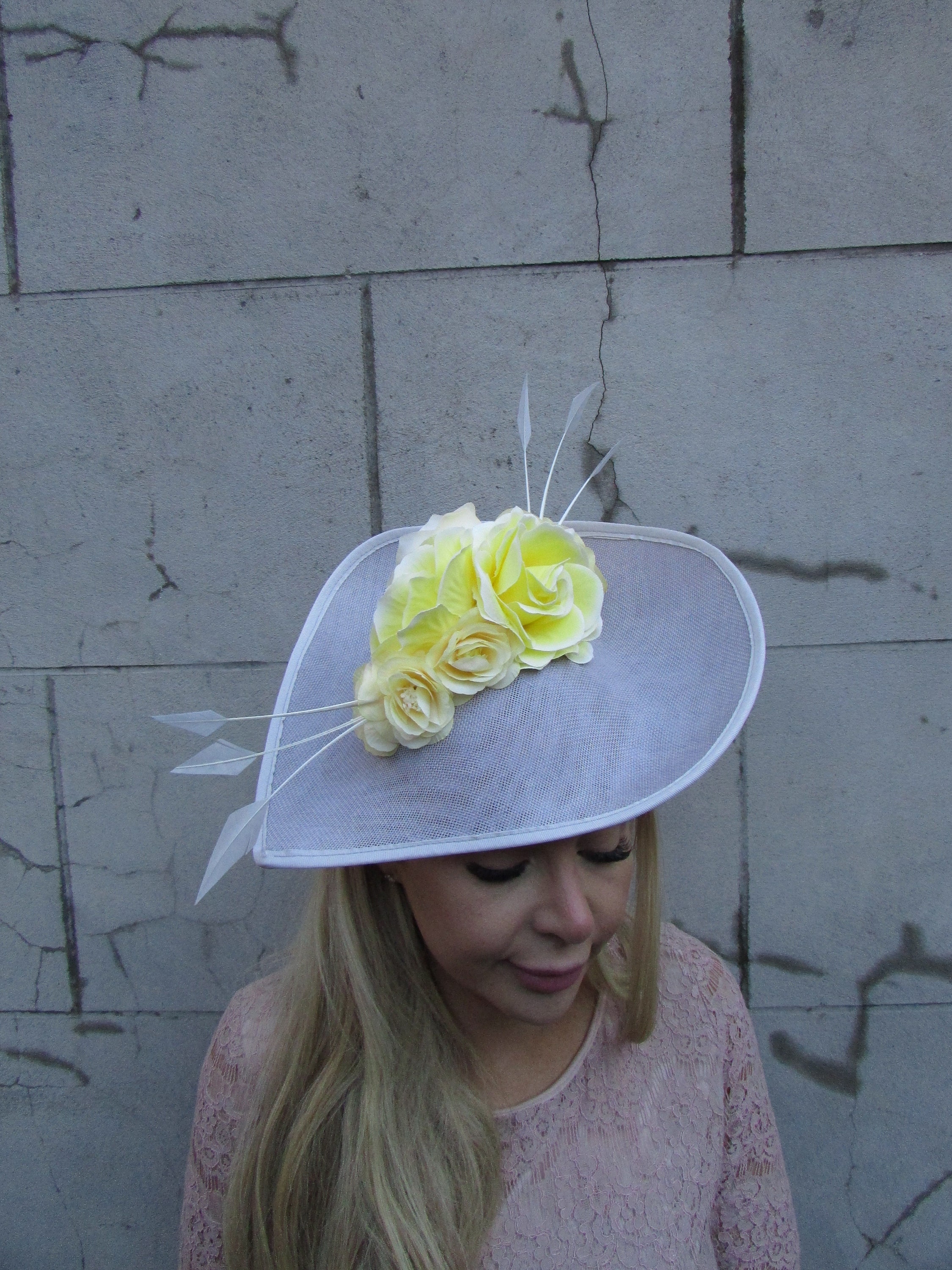 Women’s Yellow Floral Fascinator Hat - Unbranded Yellow Feather Flower Fascinator – Wendy Scully Millinery main image 2