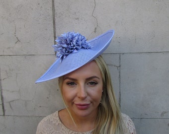 Large Light Cornflower Blue Periwinkle Bluebell Blue Floral Flower Fascinator Hat Big Teardrop Wedding Races sh-321