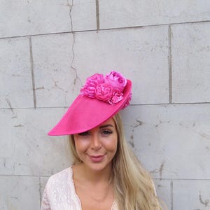 Large Pink Flower Teardrop Hatinator Fascinator Hat Races Headband Wedding Guest Headpiece Cerise Fuchsia Hot Pink u13007