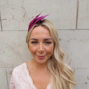 Plum Purple Feather Fascinator Races Wedding Guest Headpiece Hairband Thin Alice Band Headband Hatinator Mother of the Bride Grape u10405