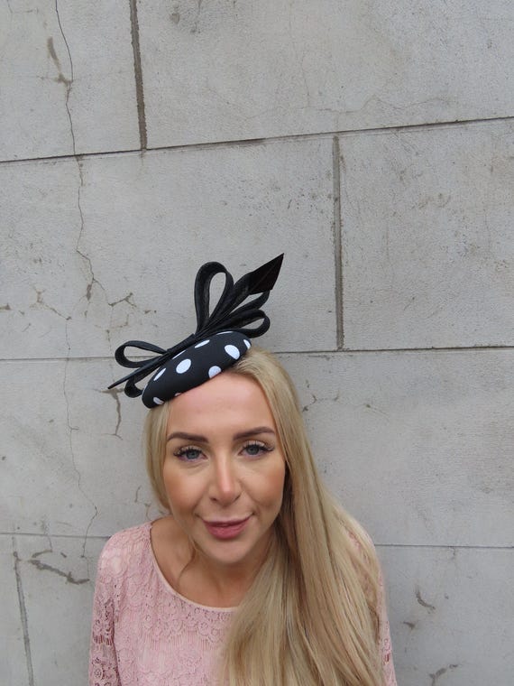 Black & White Polka Dot Fascinator Pillbox Hat Headband  display picture 3