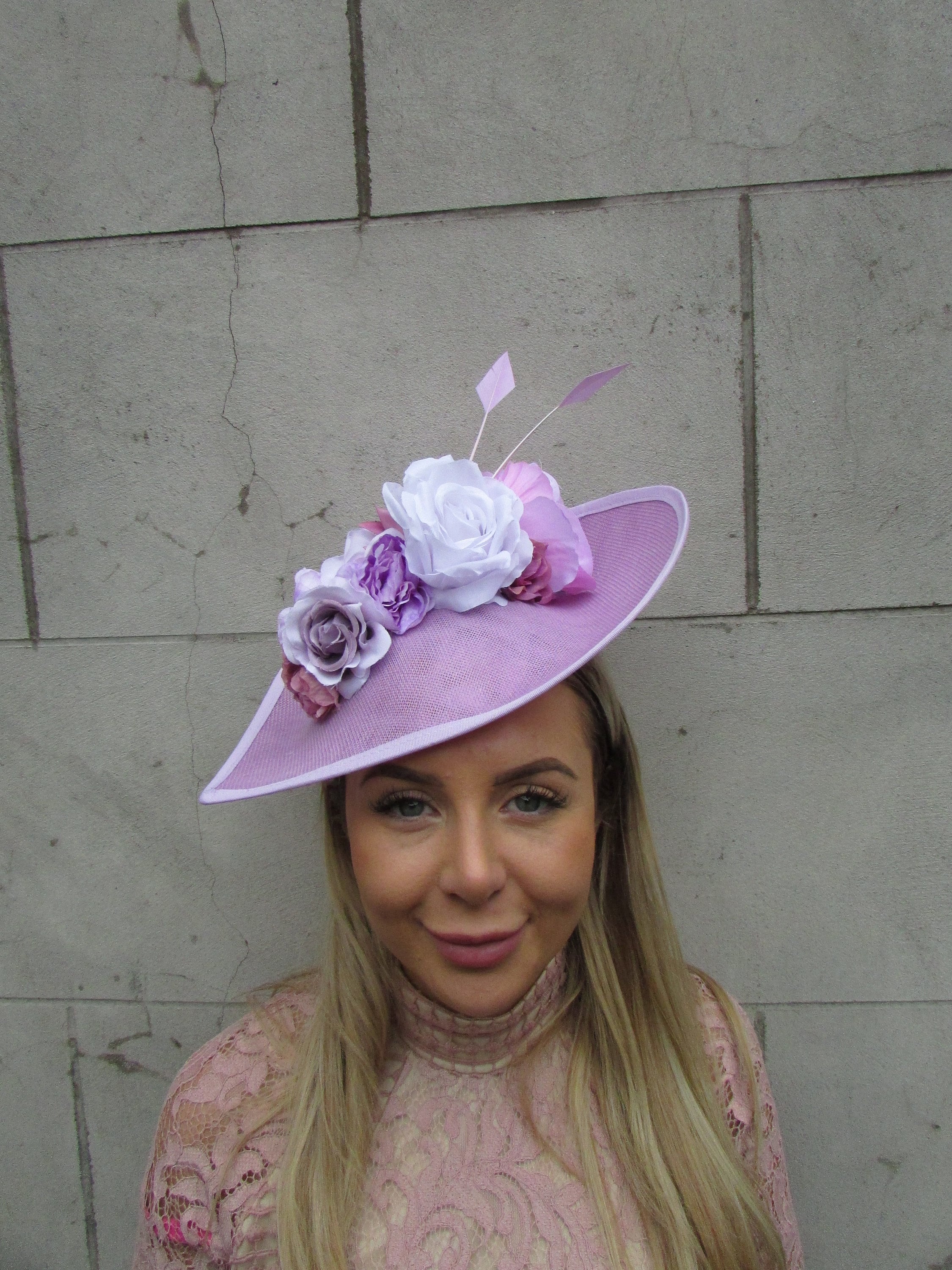 Vintage Sylvia New York St. Louis Purple Teardrop Flower Fascinator Hat Purple Teardrop Fascinator Magenta Pink Teardrop Shape Hat  main image 2