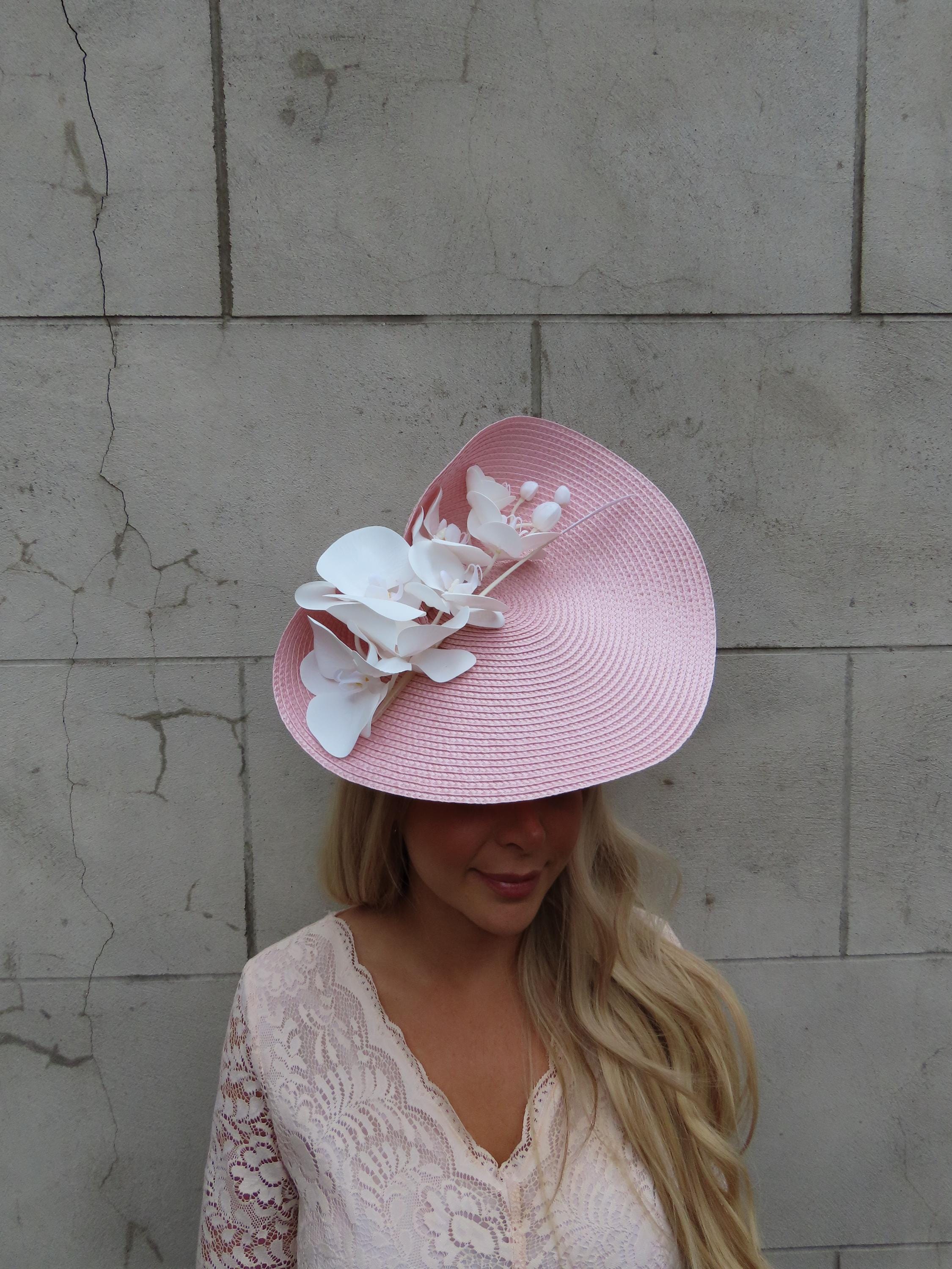 Large White & Blush Light Pink Orchid Flower Feather Hat Fascinator ...