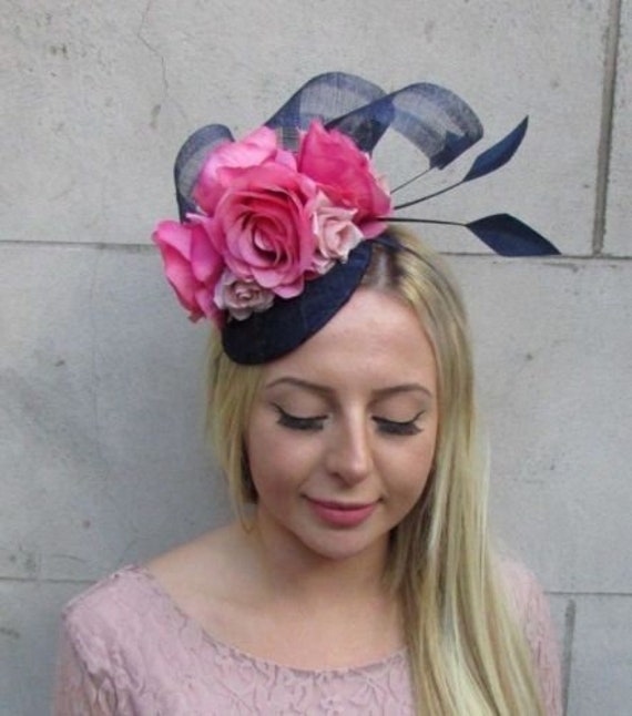 Navy Hot Blush Light Pink Flower 