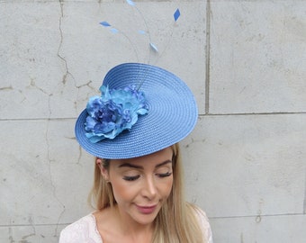 One off Piece Large Dusty Blue Flower Straw Style Hat  display picture 2
