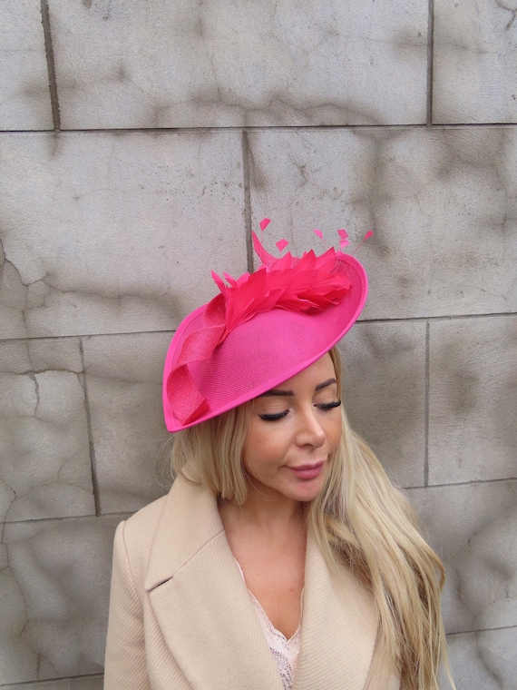 Elegant Pink Feathered Women\'s Hat true love Hot Pink Kentucky Derby Hat, High Tea White Cream Derby Hat  main image 4
