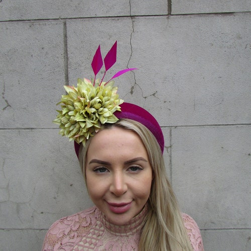 Fuchsia Magenta Pink Fascinator Lime Chartreuse Green Flower  display picture 3
