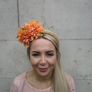 Burnt Orange Floral Natural Straw Beige Flower Headband Fascinator Races Wedding Halo Crown Ladies Day Hair Band Headpiece Beige u10107