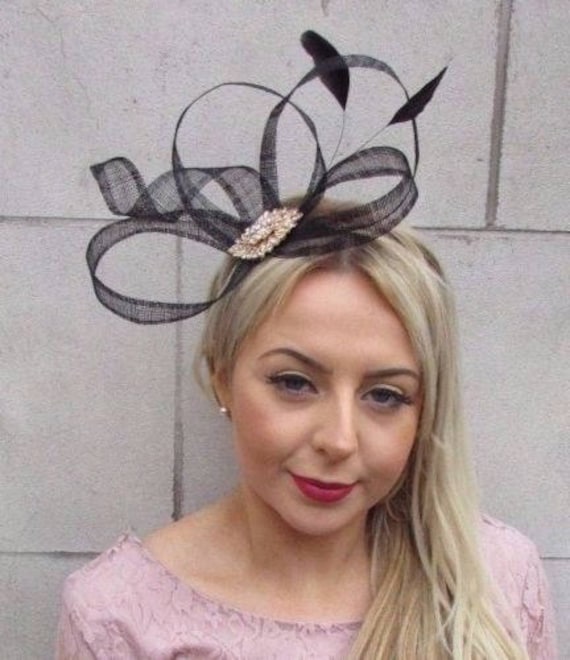 Gold Silver Sinamay Feather Fascinator Races Cocktail Alice Band Headband 4475