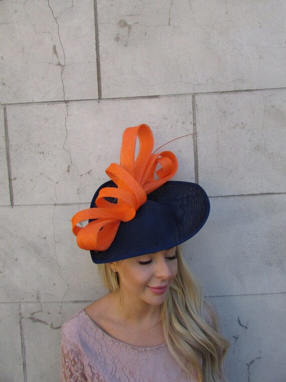 Navy Blue \u0026 Orange Fascinator Hat 
