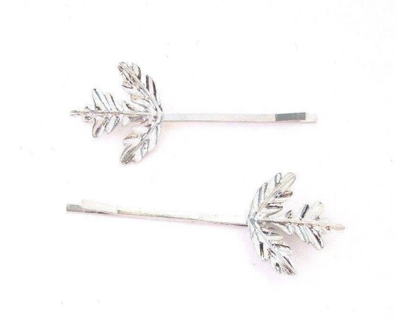 Dodatki Damskie 2 Silver Thistle Leaf Hair Grips Bridal Scottish