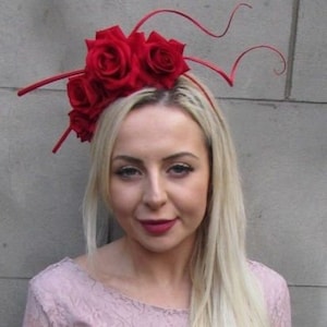 Red Rose Flower Statement Feather Fascinator Headband Headpiece Races Hair sh-352