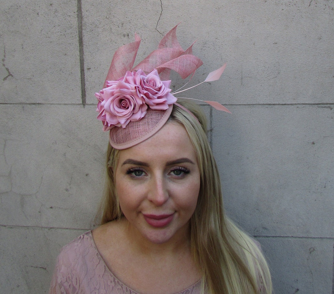 Nude Dusky Pink Sinamay Rose Flower Feather Hat Fascinator Races ...