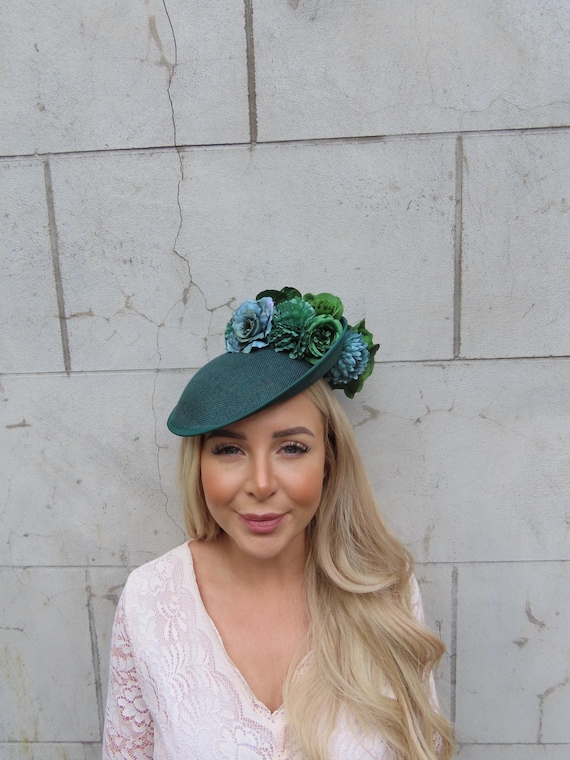 Large Bottle Green & Dark Green Rose Flower Fascinator Disc  display picture 1