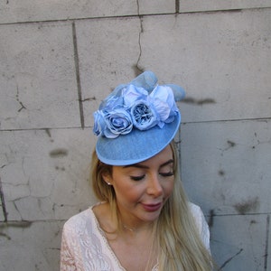 Light Blue Flower Floral Hair Fascinator Disc Hat Wedding Races Saucer Headpiece Headband Hatinator Baby Blue u10311 image 2