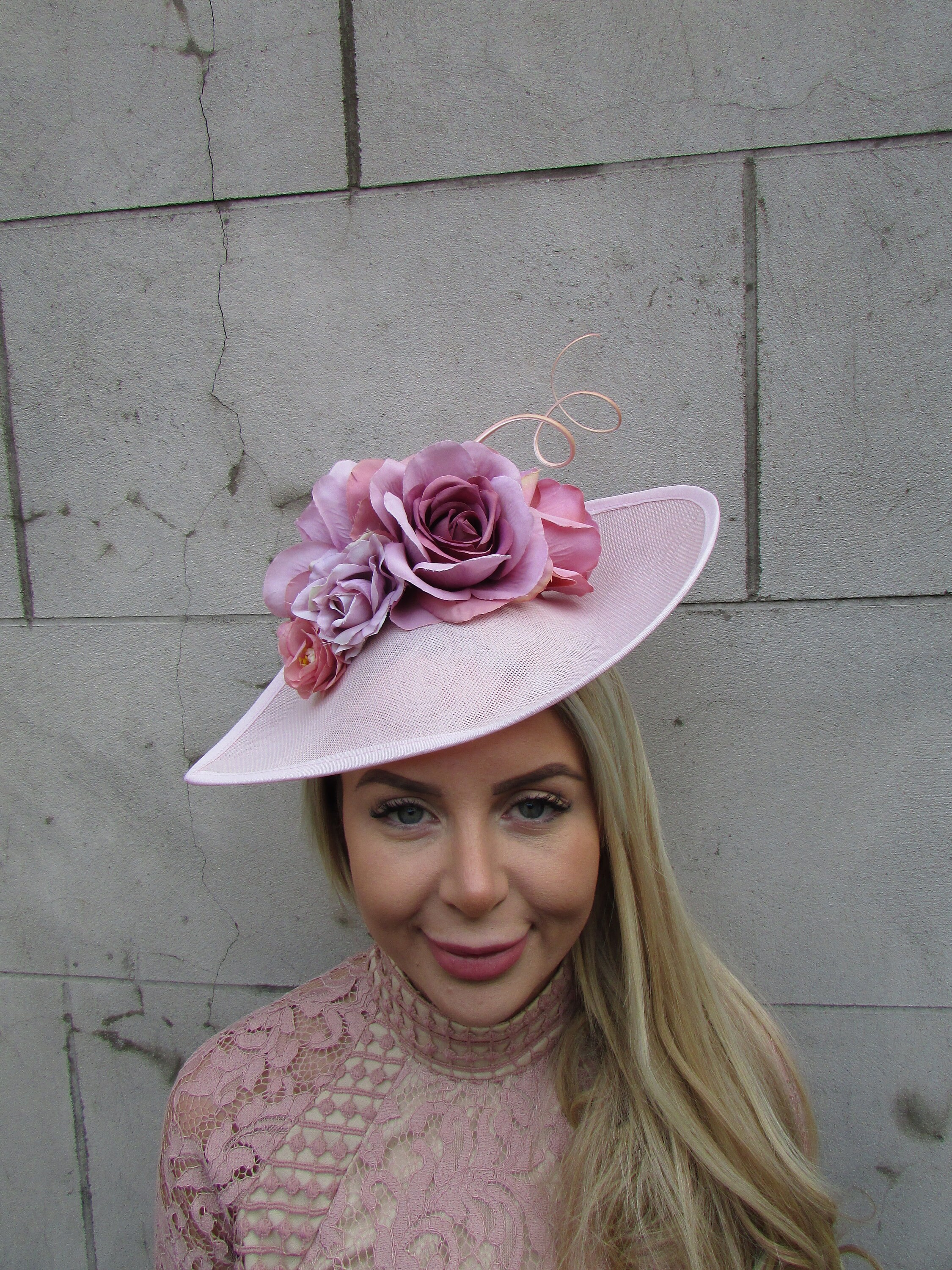 Large Light Blush Pink Dusky Pink Mauve Lilac Flower Fascinator Hat Big ...