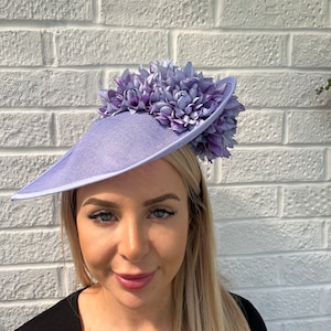 Large Light Cornflower Blue Lilac Periwinkle Bluebell Floral Flower Fascinator Hat Big Teardrop Wedding Races Hatinator u10305