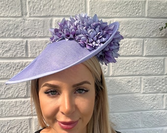 Large Light Cornflower Blue Lilac Periwinkle Bluebell Floral Flower Fascinator Hat Big Teardrop Wedding Races Hatinator u10305