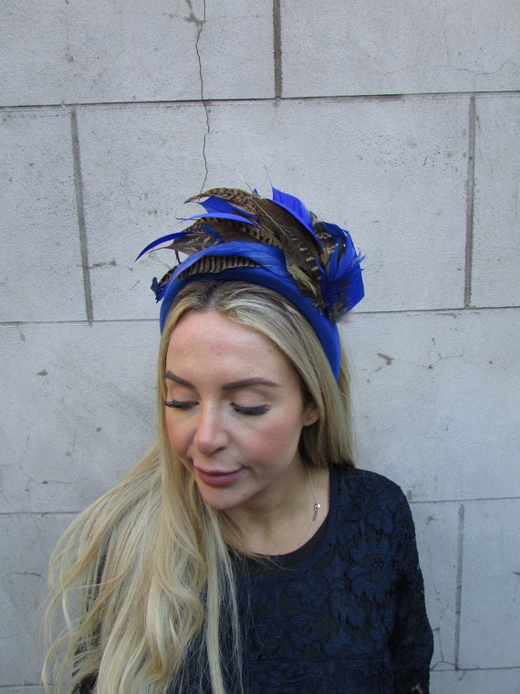 One off Piece - Royal Blue Brown Pheasant Feather Padded  display picture 3