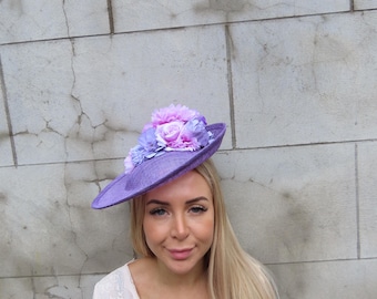 Large Lavender Lilac Sinamay Flower Hat Fascinator Wedding Races u11112