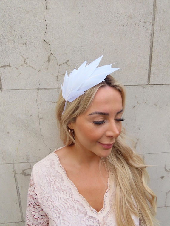 White Feather Fascinator Races Wedding Guest Headpiece Hairband