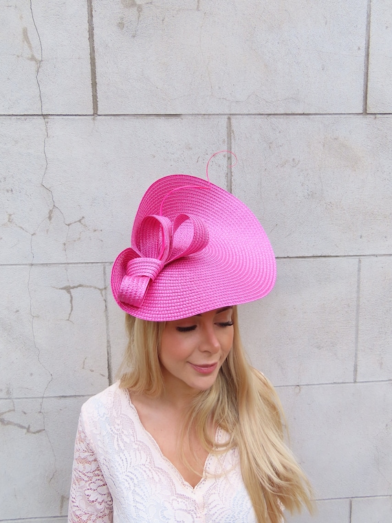 One off Piece Large Hot Pink Straw Style Hat Fascinator Wedding