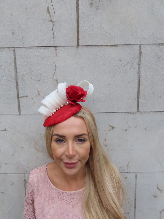Red Veiled Pillbox Fascinator Hat with Pearl Accent Cenbee Women main image 2