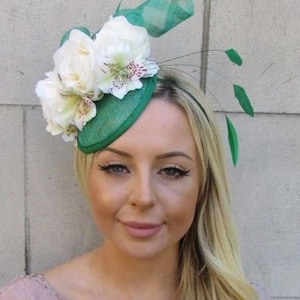 Green Ivory Cream Rose Flower Feather Hat Fascinator Races Wedding Hair sh-157