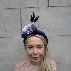 Navy Blue Lilac Fascinator Headband Lavender Light Purple Velvet Padded Headpiece Wedding Races Halo Hairband Ladies Day Headwear u12603