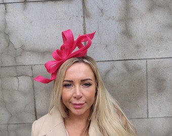 Fuchsia Pink Sinamay Fascinator Headband Headpiece Races Wedding Hot Pink