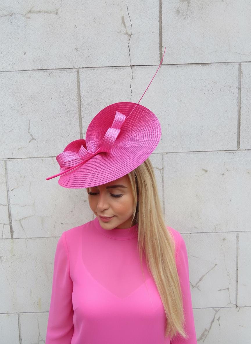 imane パンジー ビードキャニスター LLイマン ピンク吹き薔薇雑貨 マニー Hot Pink Straw Disc Fascinator Hat, Wedding Guest Races Hatinator