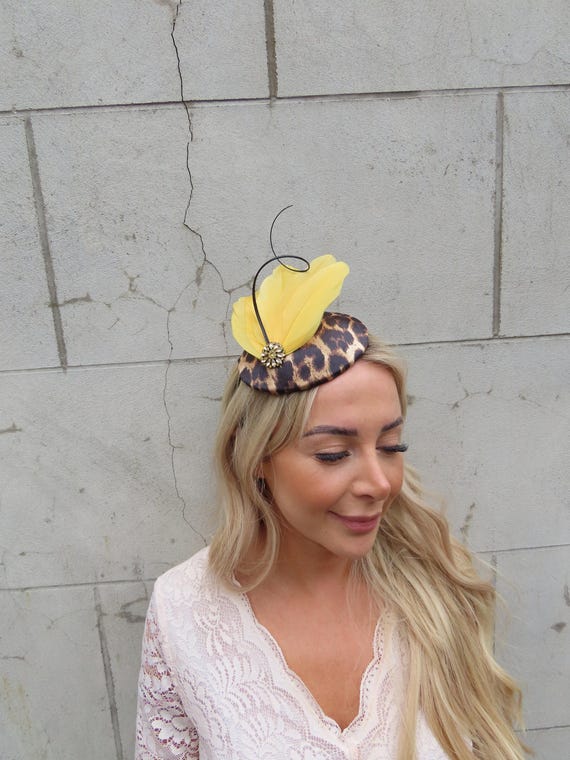 HAT Headband for Cocktail, Yellow CHRISTIANE COCKTAIL HAT - Lemon Yellow and Ivory - Gold  main image 2