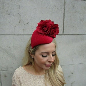 Red Rose Flower Teardrop Fascinator Headband Hat Cocktail Velvet Wedding Guest Races Christening Headpiece sh-240 uu