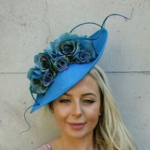 Large Teal Turquoise Blue Flower Feather Teardrop Fascinator Hat Headband sh-218