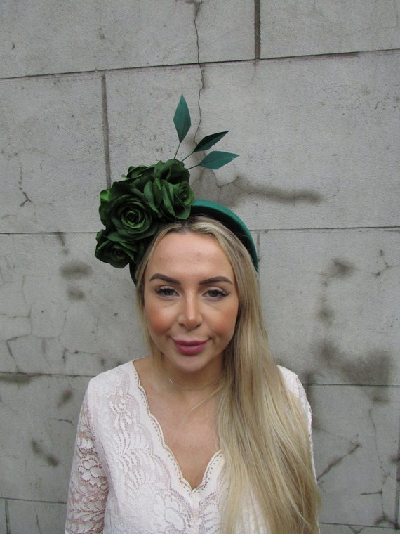 Rose Floral Dark Emerald Green Fascinator Flower Feather  display picture 2