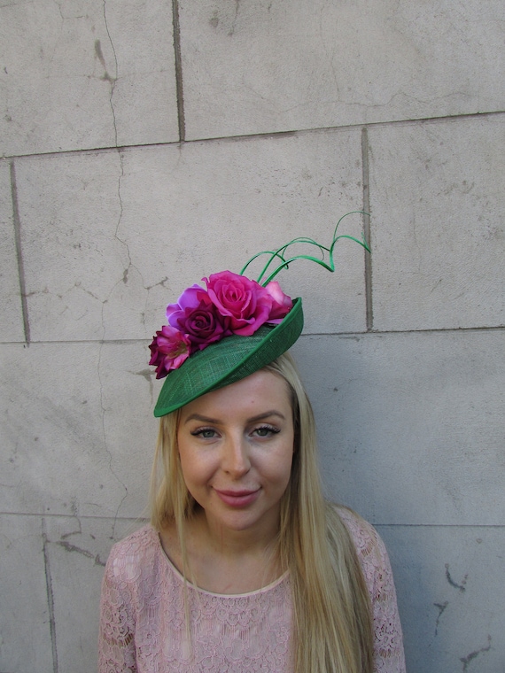 Fedora Hat Green Outside &‎ Hot Pink Inside with Pink Emoji Headband Dallas - Plain Pencil Brim Fedora Hat - Fuchsia – Dope Headwear main image 3